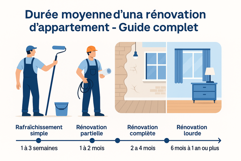 Durée moyenne d’une rénovation d’appartement : estimations, facteurs et conseils pour optimiser votre chantier